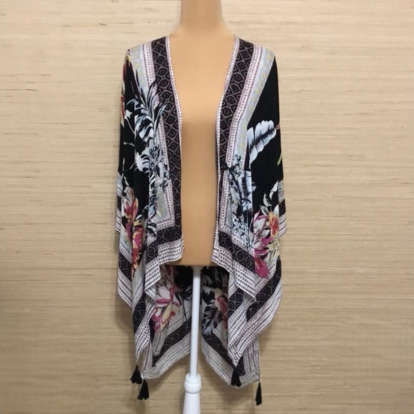 Vince Camuto Floral Sheer Open Front Kimono Tassel Coverup One Size - Picture 1 of 9